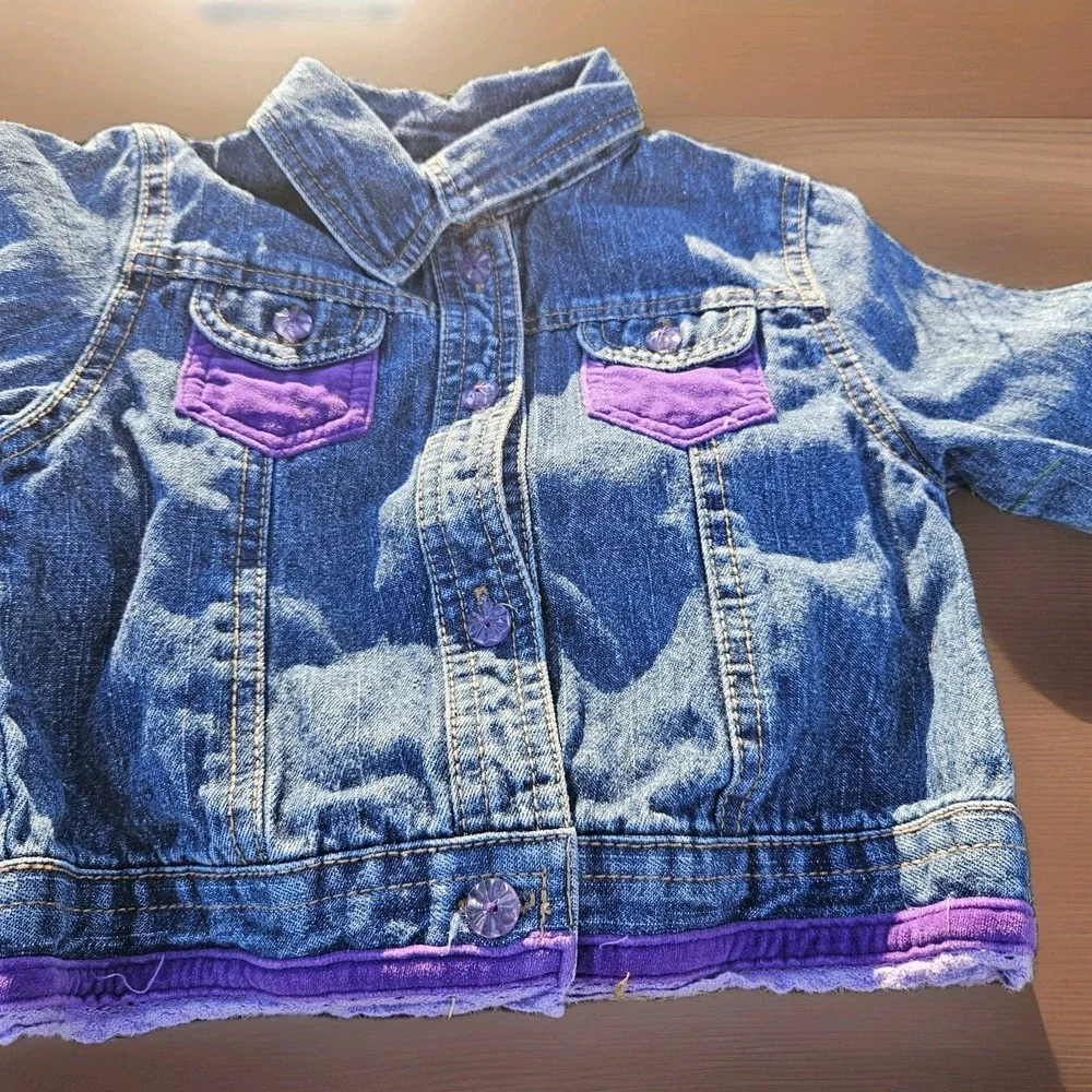 Vintage Y2K Mary‎ Kate Ashley Denim Patchwork Embroidered Girls Jacket Velvet 4t